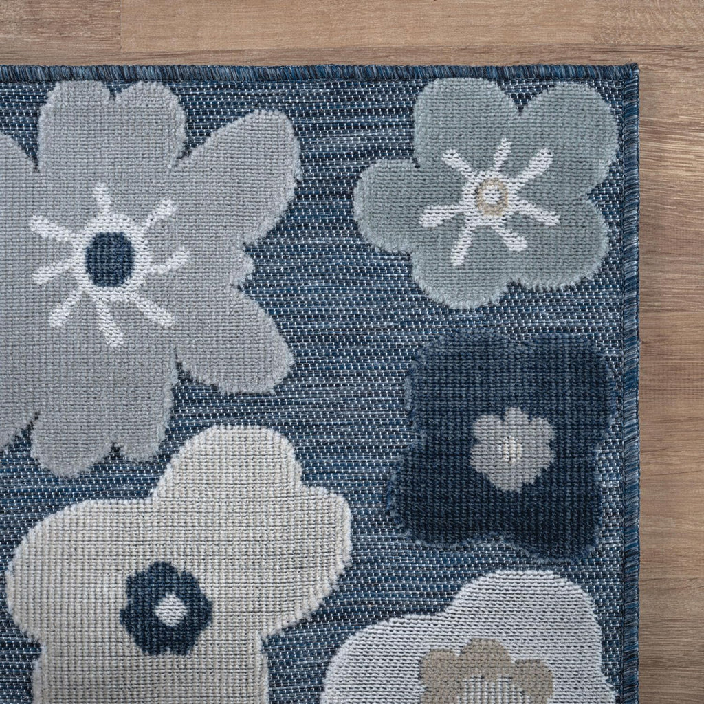 Beverly Rug Outdoor Rug 6x9 Modern Floral Tropical Area Rugs for Outdoor and Indoor Patio Easy to Clean Non Shedding Living Room Porch Garden Washable Outside Carpet (6 x 9 Navy)