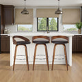 Armen Living Sonia 26" Counter Height Swivel Brown Faux Leather and Walnut Wood Bar Stool - Set of 2