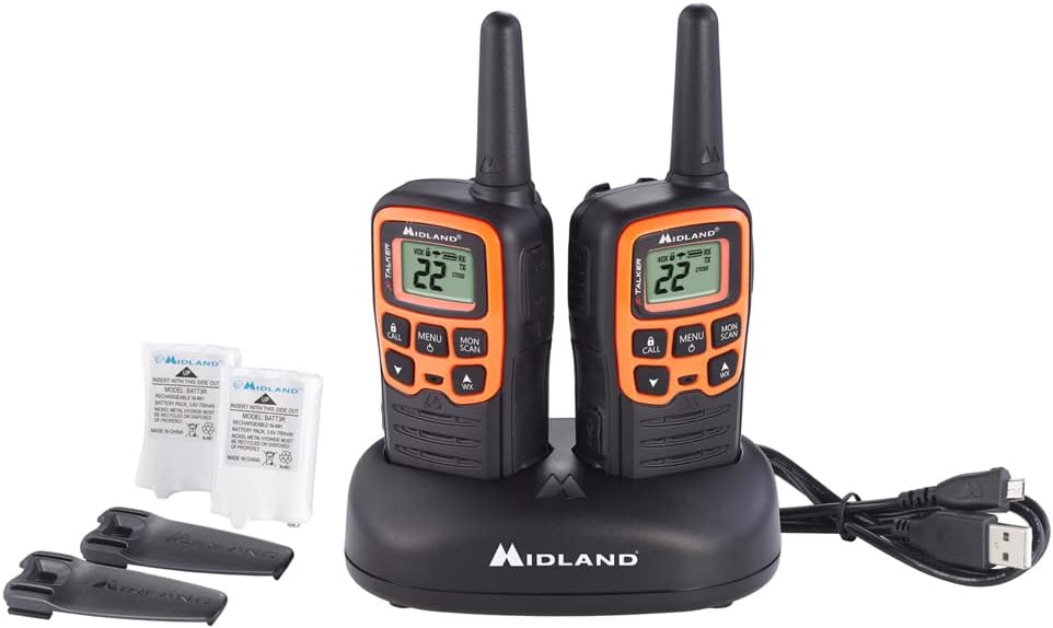 Midland T51VP3 22 Channel FRS Walkie Talkie - Up to 28 Mile Range Two-Way Radio - Orange/Black (Pack of 10)