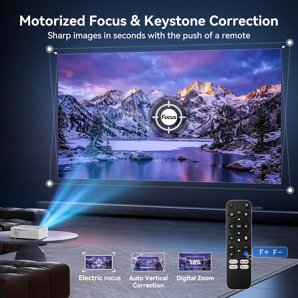 【Officially-Licensed APP & 1800 ANSI】Smart Projector with WiFi and Bluetooth, Pericat 4K Support Portable Outdoor Movie Bluetooth Proyector, Native 1080P Projector for Bedroom/ Home / Wall /Ceilling