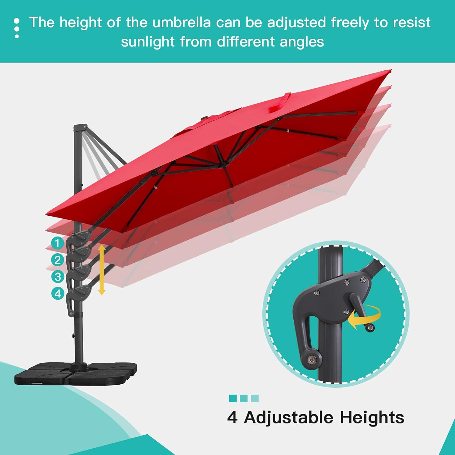 Sunnyglade 10x13Ft Cantilever Patio Umbrella Rectangular Deluxe Offset Umbrella 360°Rotation & Integrated Tilting System Patio Hanging Umbrella for Market Garden Deck Pool Backyard Patio(Red)