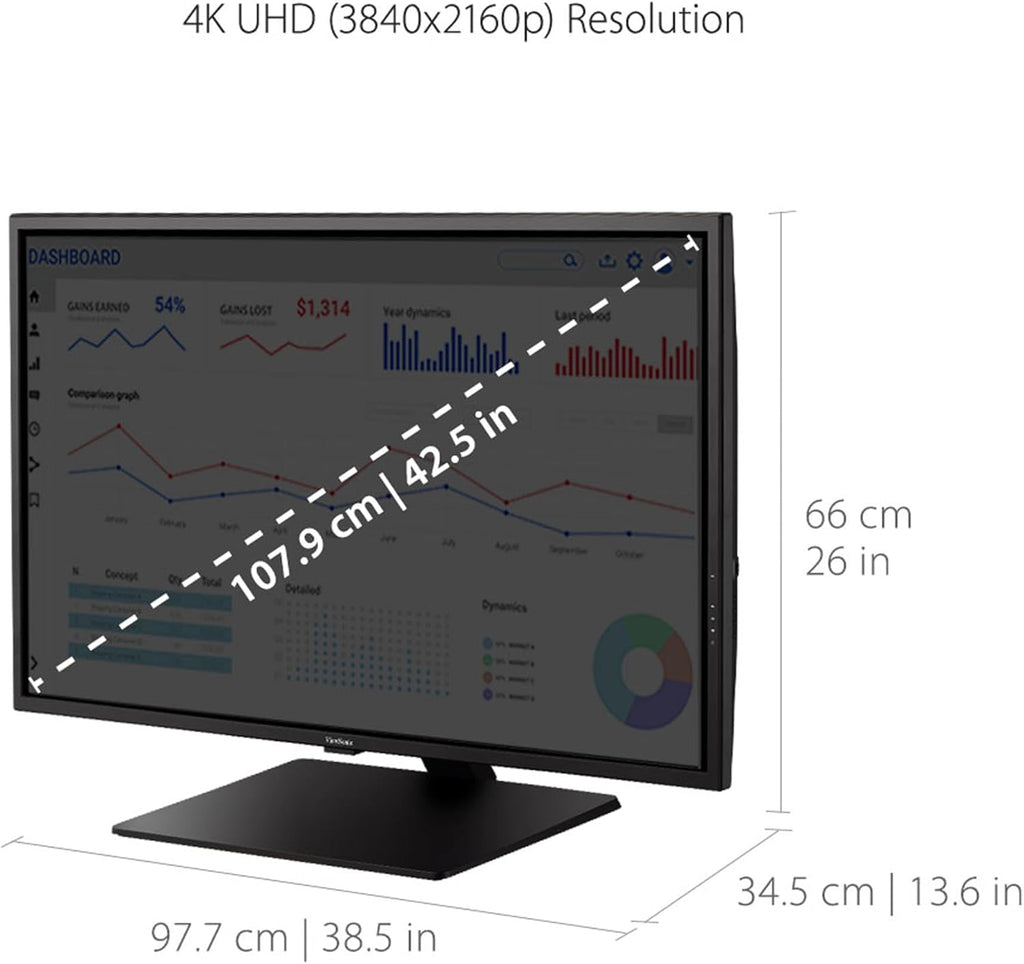 ViewSonic VX4381-4K 43 Inch 4K Monitor, MVA Display with HDR10 for Ultimate Home Entertainment and Large-Format Productivity, Eye Care Technology, HDMI, and DisplayPort Inputs