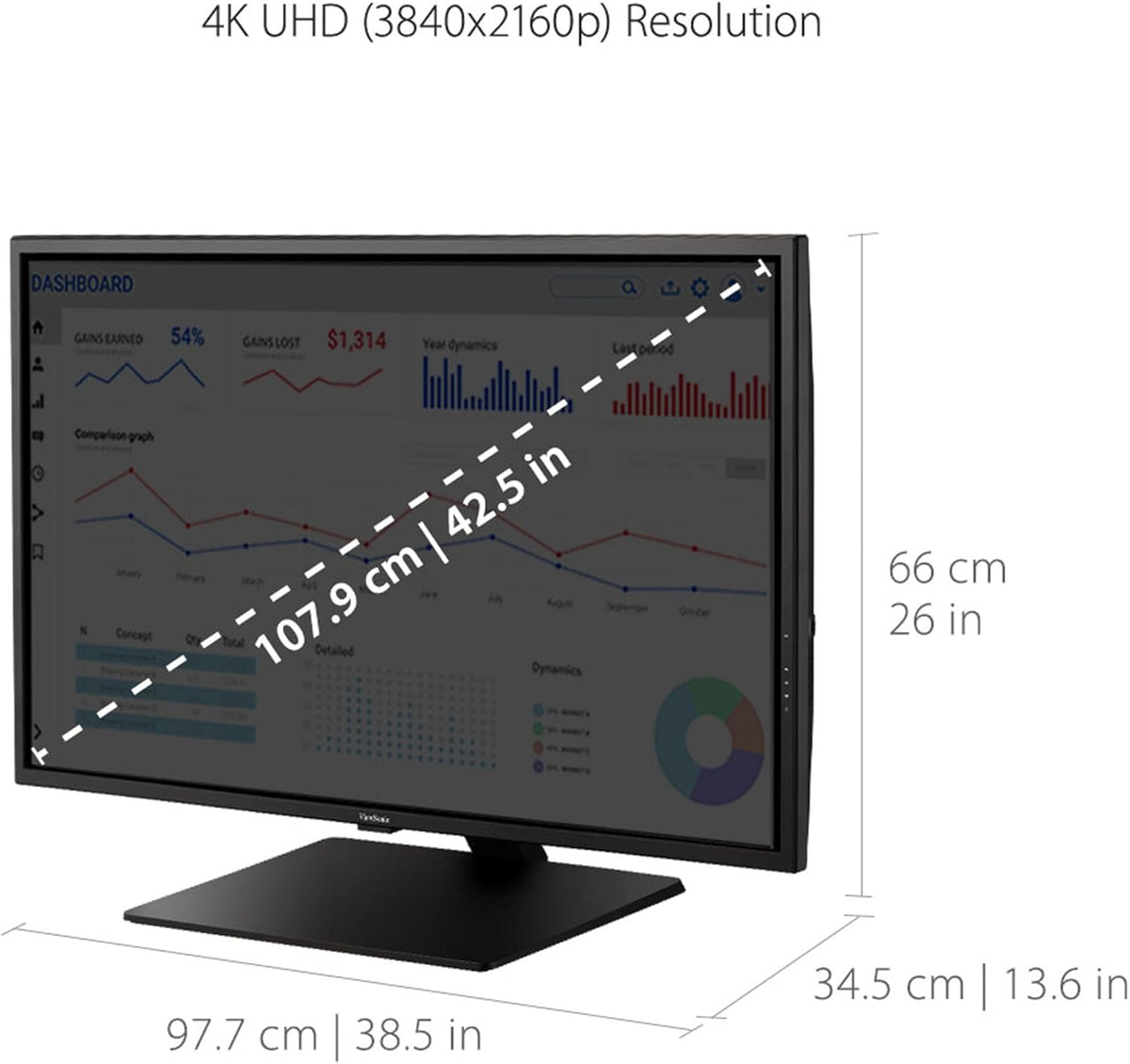 ViewSonic VX4381-4K 43 Inch 4K Monitor, MVA Display with HDR10 for Ultimate Home Entertainment and Large-Format Productivity, Eye Care Technology, HDMI, and DisplayPort Inputs