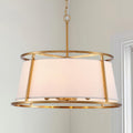 Shrine Lighting Drum Chandeliers, Modern Style, Perfect Pendant Light Fixture for Dining Room, Living Room, D20'' x H9'', Adjustable Chains 59'', E12*4 Sockets, White Lampshade & Brass Finish Frame