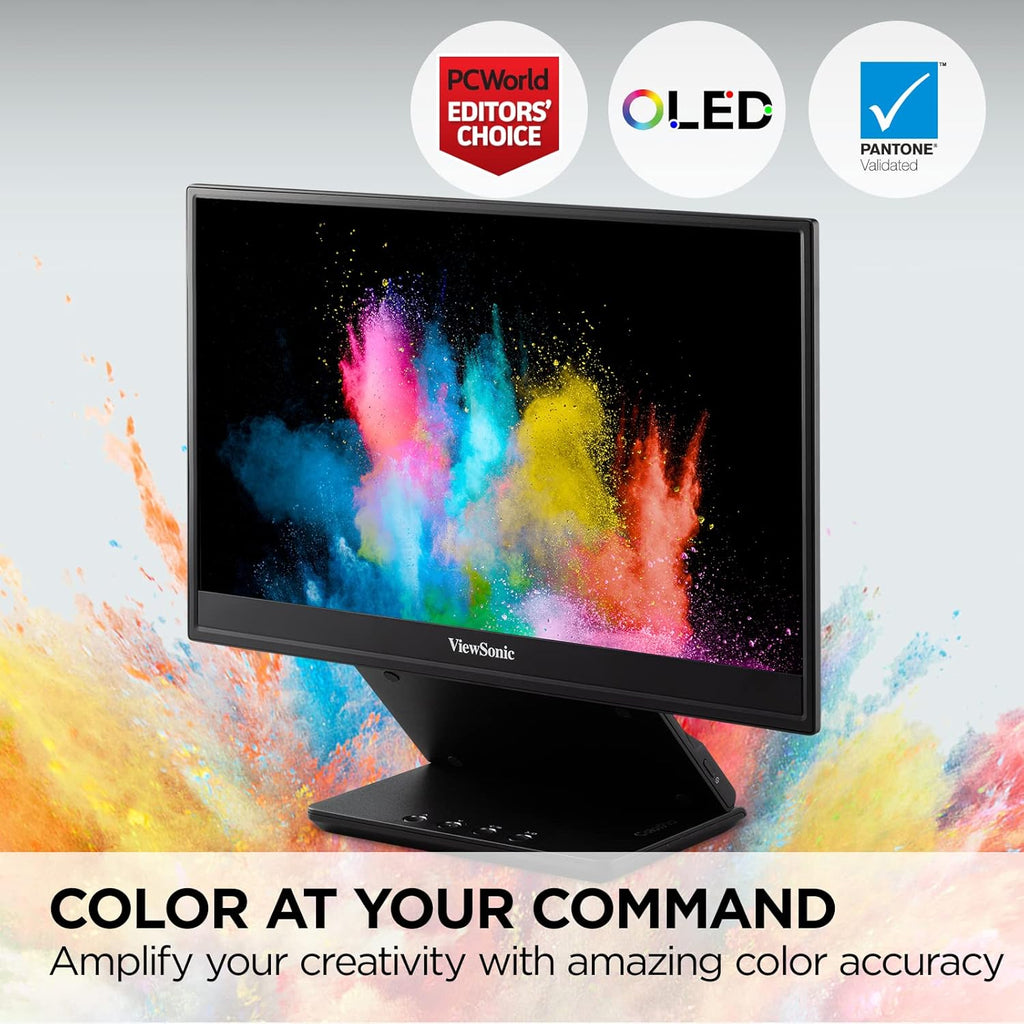 ViewSonic VP16-OLED 15.6" Portable 1080p OLED Monitor with 60W USB-C and mini-HDMI, and Ergonomic Stand(Renewed)