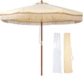 LAGarden Boho Market Wood Fringe Patio Umbrella with Carry Bag Tassels for Outdoor Event Garden Yard House Wedding Party Deck Poolside Sun Shade Parasol