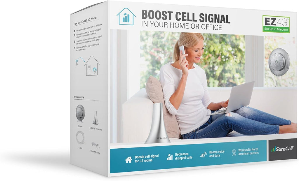 SureCall EZ 4G Plug-and-Play Cell Phone Signal Booster Kit for All Carriers 3G/4G LTE