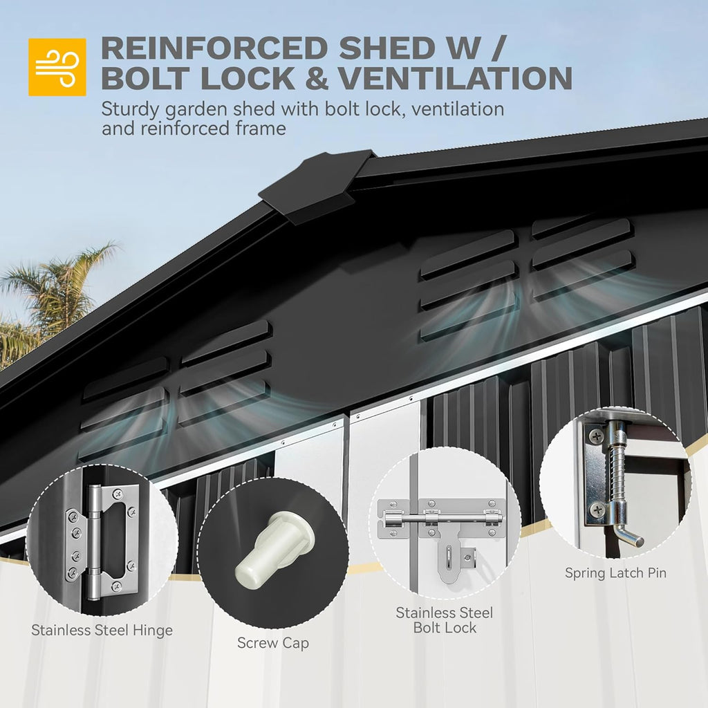DWVO 6x4ft Small Tool Storage Shed, Lockable Doors, and Sloped Roof, Oversized Steel Outdoor Storage Shed for Garden, Patio, Garage, Backyard, Lawn - Dark Gray