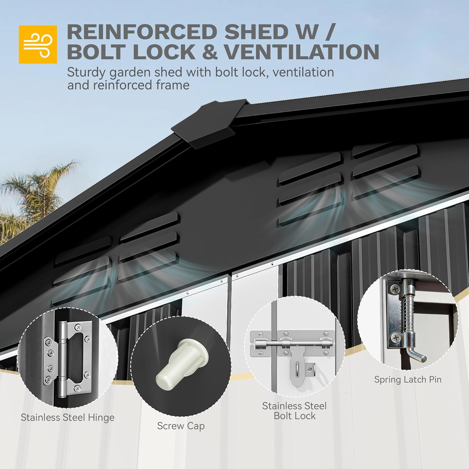 DWVO 6x4ft Small Tool Storage Shed, Lockable Doors, and Sloped Roof, Oversized Steel Outdoor Storage Shed for Garden, Patio, Garage, Backyard, Lawn - Dark Gray