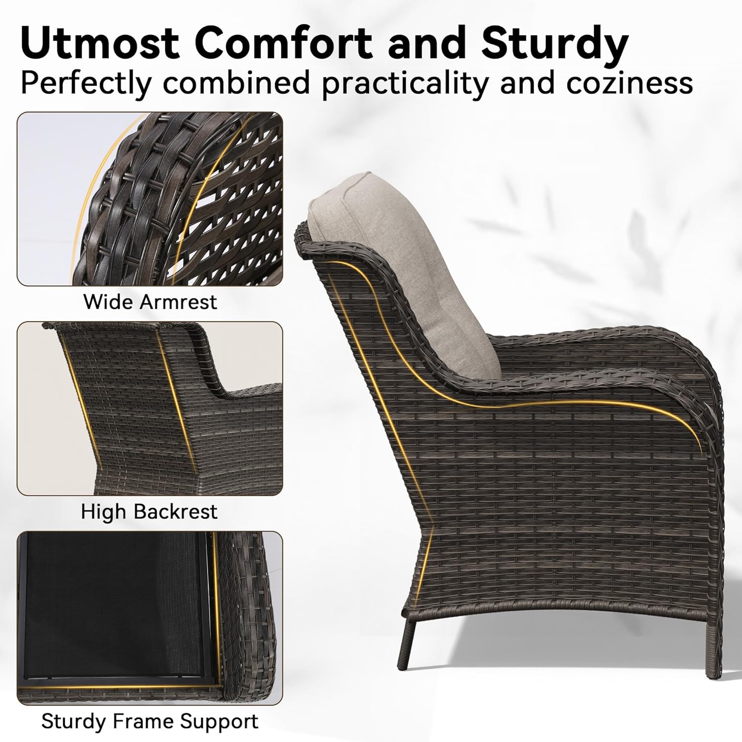 4 Piece Outdoor Wicker Patio Furniture Set, Patio Chairs Set with Thickened Olefin Cushions, High Back and Deep Seating, Hand-Woven PE Rattan, Ottoman for Porch, Deck, Beige