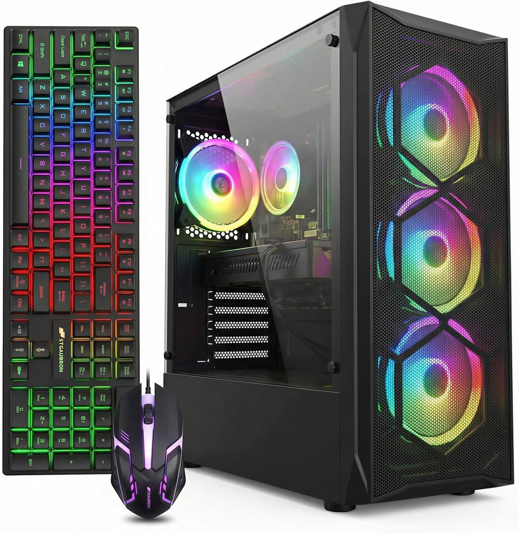 STGAubron Gaming PC Desktop Computer, Intel Core i7 8th Gen up to 4.1G, Radeon RX 580 8G, 16GB DDR4, 1TB SSD, WiFi 6, BT 5.2, RGB Fan x4, Windows 11 Home
