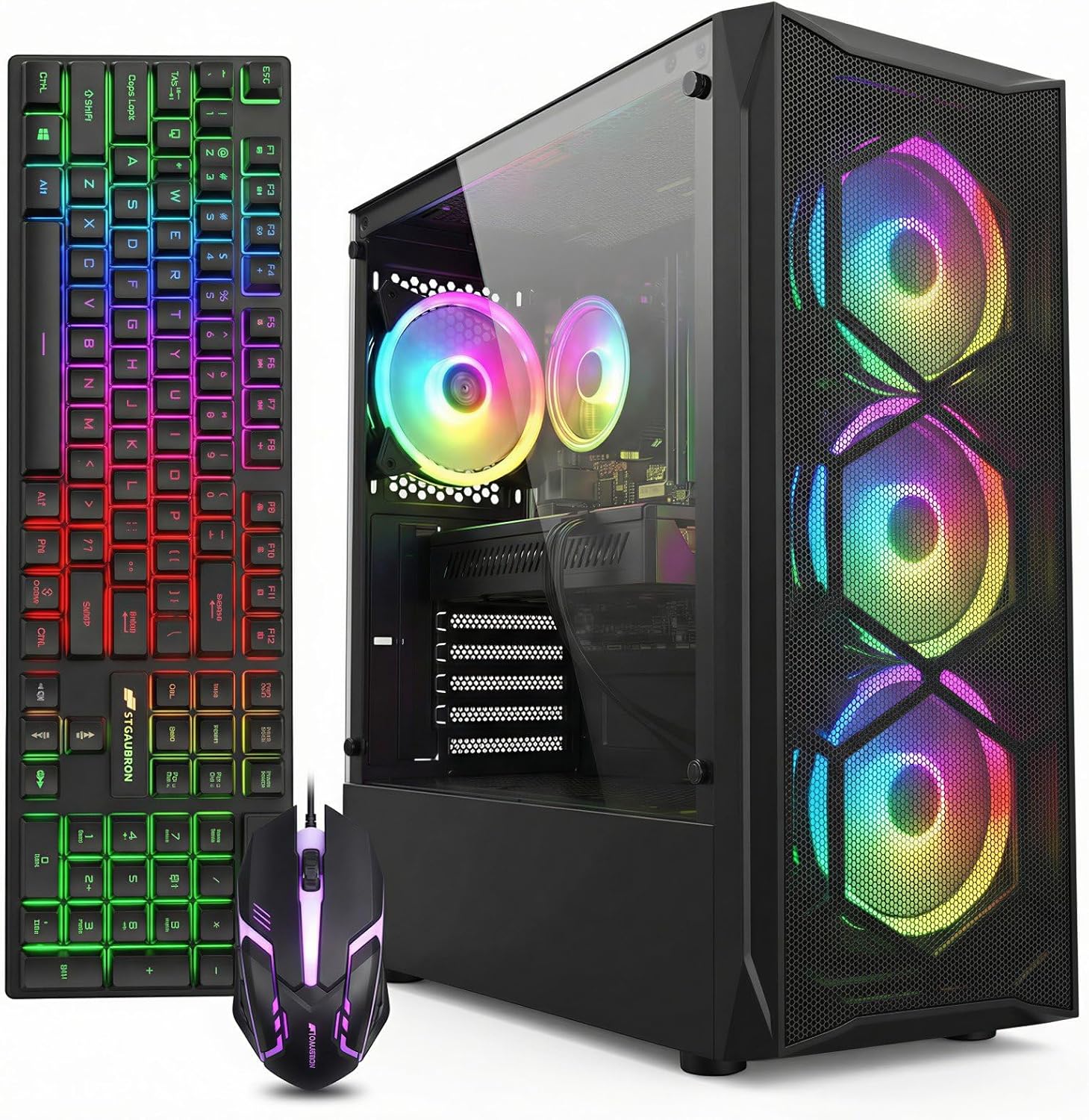 STGAubron Gaming PC Desktop Computer, Intel Core i7 8th Gen up to 4.1G, Radeon RX 580 8G, 16GB DDR4, 1TB SSD, WiFi 6, BT 5.2, RGB Fan x4, Windows 11 Home