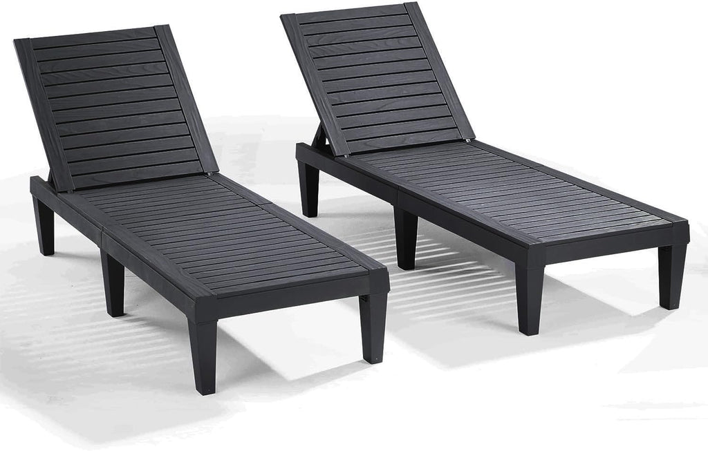 Nestl Patio Chairs - Black Chaise Lounge Chair Outdoor, 5-Position Adjustable Sun Tanning Chair, Waterproof Pool Lounge Chairs Set of 2, Reclining Lawn Chair, Lightweight Outdoor Lounge Chairs