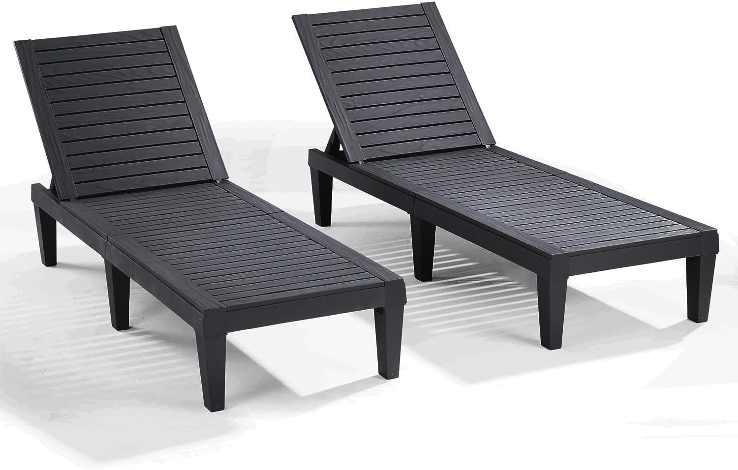 Nestl Patio Chairs - Black Chaise Lounge Chair Outdoor, 5-Position Adjustable Sun Tanning Chair, Waterproof Pool Lounge Chairs Set of 2, Reclining Lawn Chair, Lightweight Outdoor Lounge Chairs