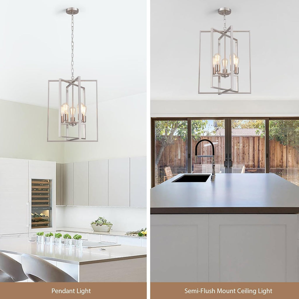 Brushed Nickel Chandelier 5-Light, Dining Room Light Fixture Geometric Metal Modern Pendant Lighting for Kitchen Island Living Room Entryway Bedroom, 18 Inch Hanging Ceiling Lamp