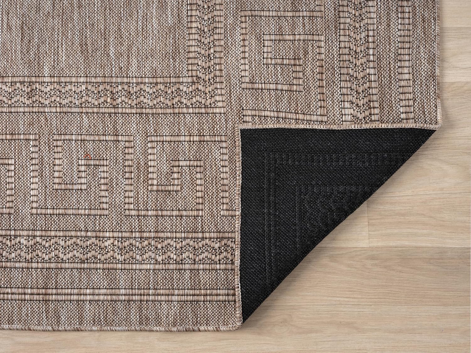 Diana Textured Foldable Indoor Outdoor Rug, 8x10, Weather Resistant, Easy Clean, UV Resistant, Modern Bordered Patio Carpet for Porch, Deck, Backyard, Living Room (8' x 10', Beige)