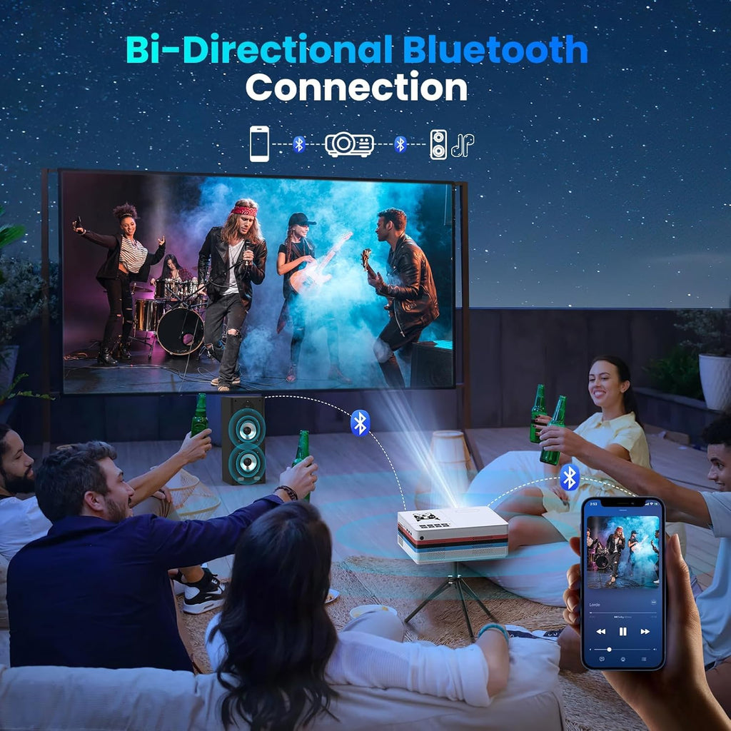 Compatible with Netflix, 2000 ANSI Smart Projector with WiFi 6 and Bluetooth 5.3, Electric Focus Auto Keystone, Native 1080P Outdoor Movie Projector with PrimeVideo/YouTube, for HDMI/USB/iOS/Android