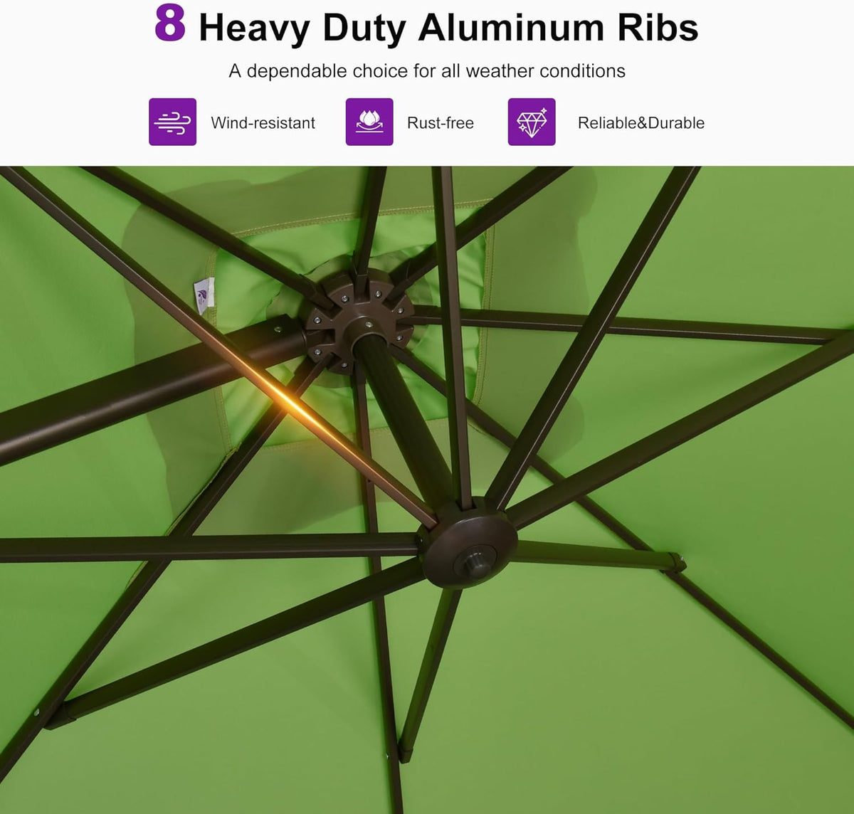 PURPLE LEAF 10' X 10' Patio Cantilever Umbrella with Base Included Antique Bronze Square Outdoor Umbrella with 360° Rotation and Aluminum Offset Hanging for Garden Backyard Pool, Green