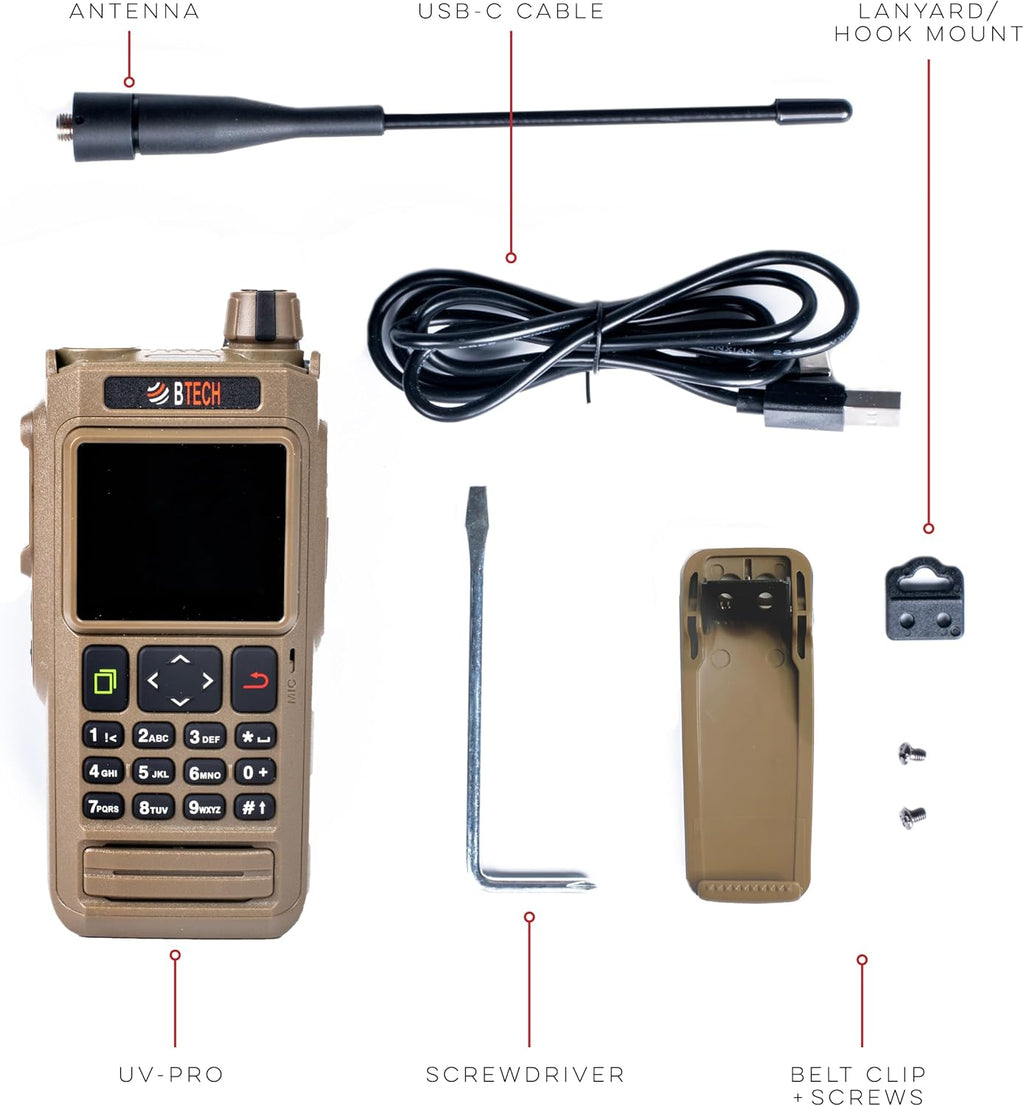 BTECH UV-PRO (TAN) IP67 Dual Band VHF/UHF Two-Way Radio - APRS, Bluetooth, GPS, Text Messaging, Aviation Band Scanner, NOAA Weather Alerts, USB-C Rechargeable Battery