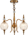Vintage Pendant Light Fixtures, 3-Light Chandeliers for Kitchen Antique Gold Glass Pendant Lighting Matte Brushed Brass Finish with Crystal Glass Shade for Farmhouse Hotel Kitchen Island