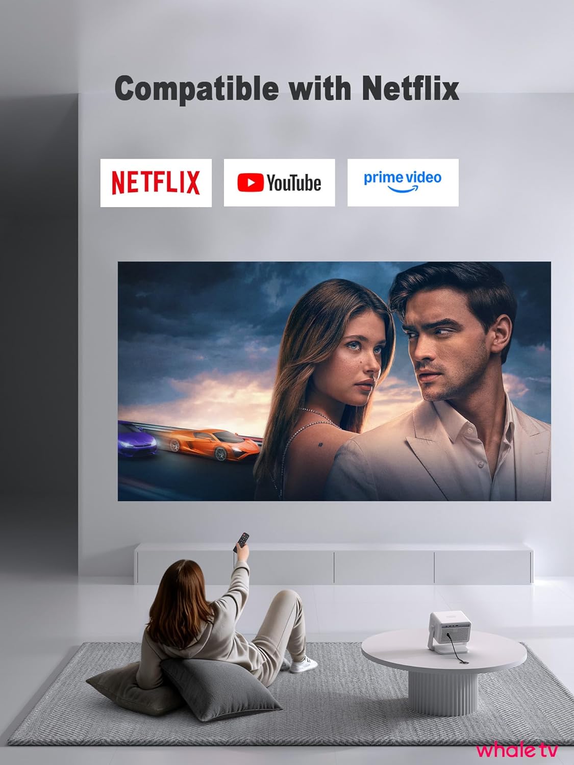 Now with Netflix & 2500ANSI 4K Smart Projector with WiFi and Bluetooth, Auto Focus & Keystone Portable Print Server Mini Projector with Stand, Outdoor Home Theater Small Proyector for bedroom