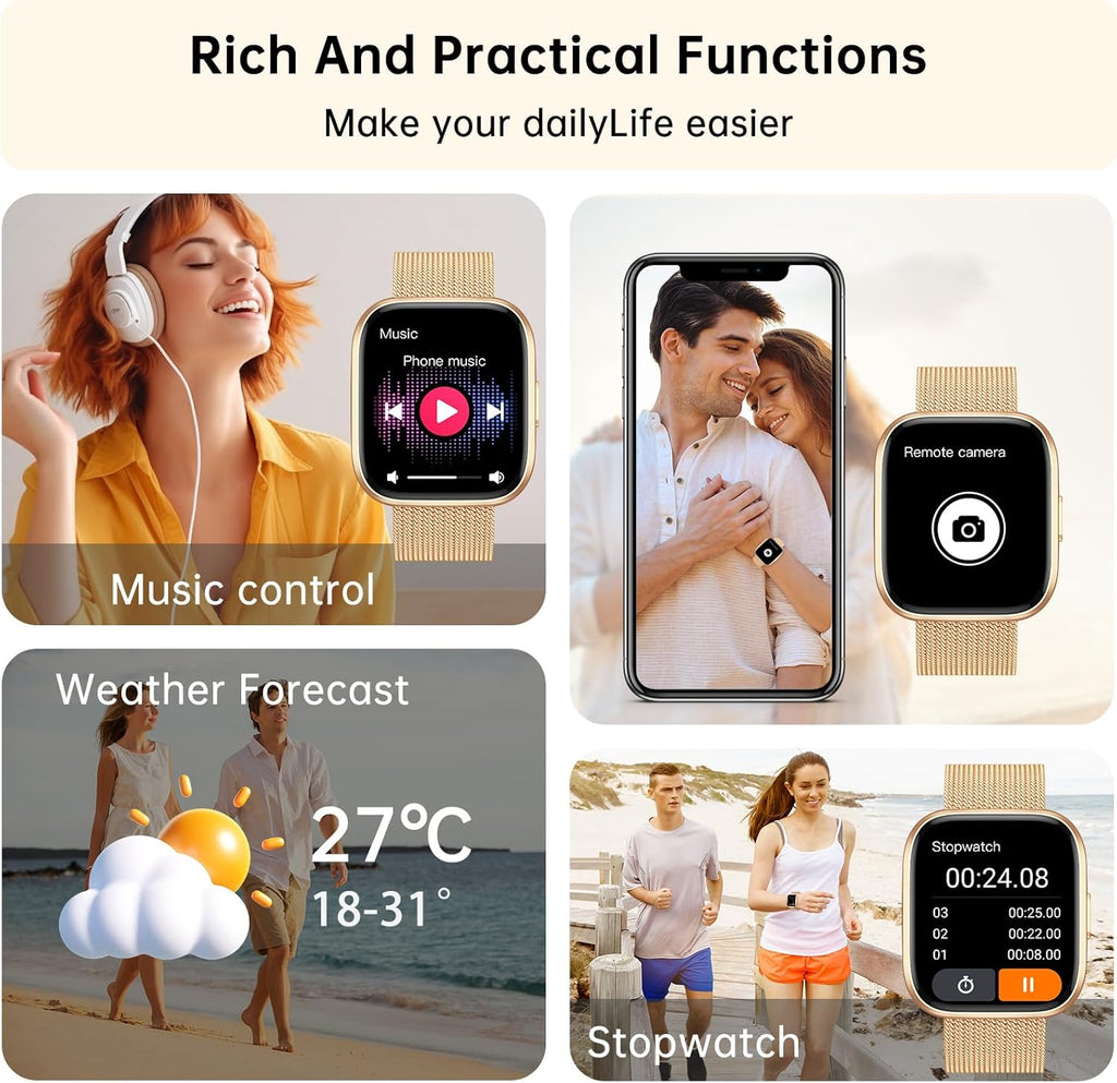 Smart Watches for Women, 1.91" HD Fitness Tracker (Answer/Make Calls), IP68 Waterproof, 120+ Sport Modes with Heart Rate and Sleep Monitor, Fitness Watch for iPhone/Android