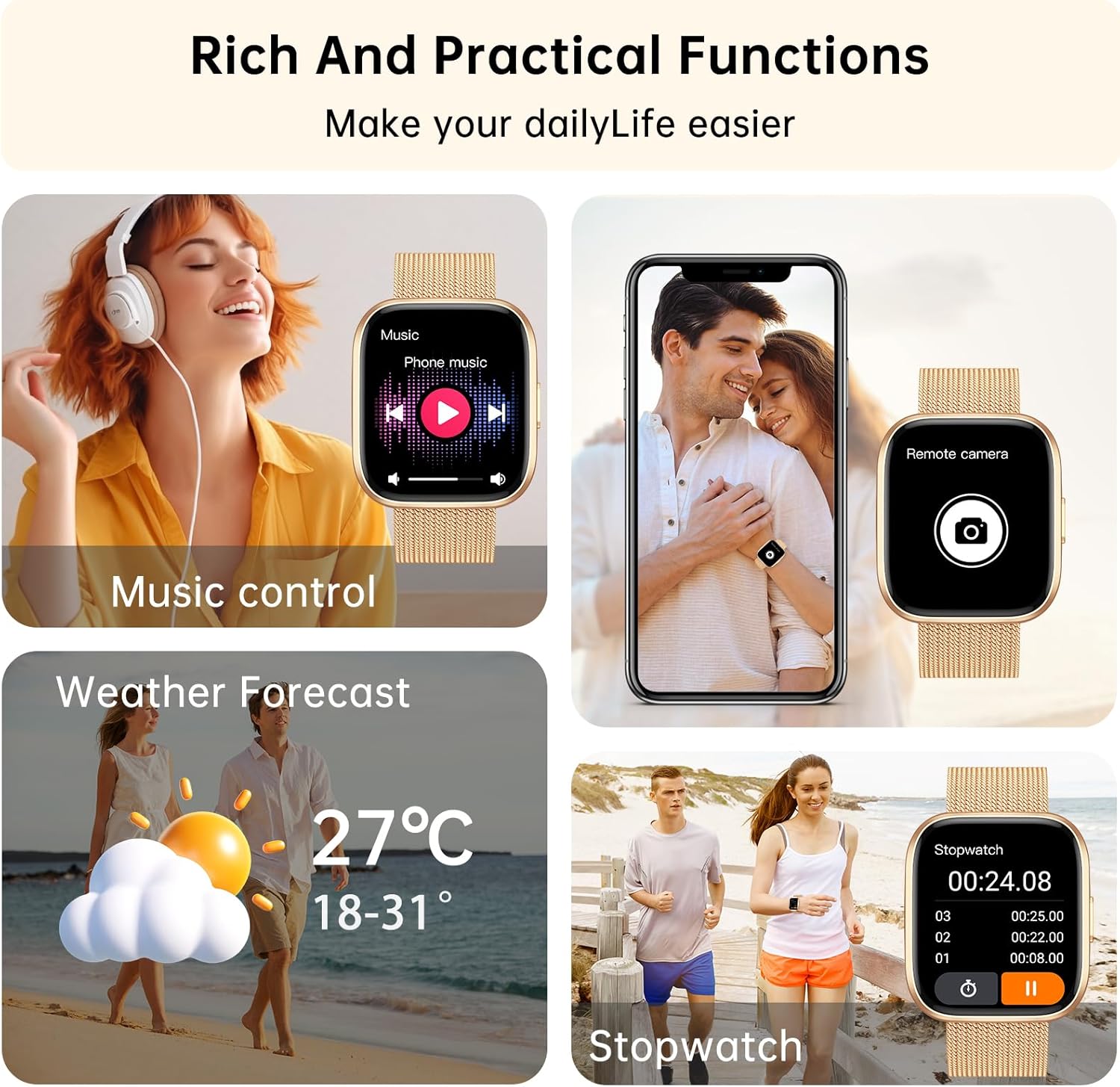 Smart Watches for Women, 1.91" HD Fitness Tracker (Answer/Make Calls), IP68 Waterproof, 120+ Sport Modes with Heart Rate and Sleep Monitor, Fitness Watch for iPhone/Android