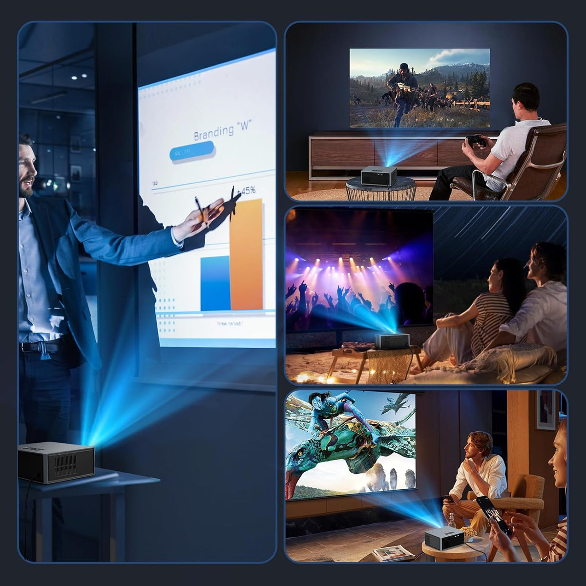 Short Throw/2500 ANSI/E-Focus SOPYOU 4K Decoding Projector with WiFi and Bluetooth, Outdoor Movie Projectors, Max 450" Display Home Theater, Portable Smart Proyector for iOS/Android/TV Stick/PS5