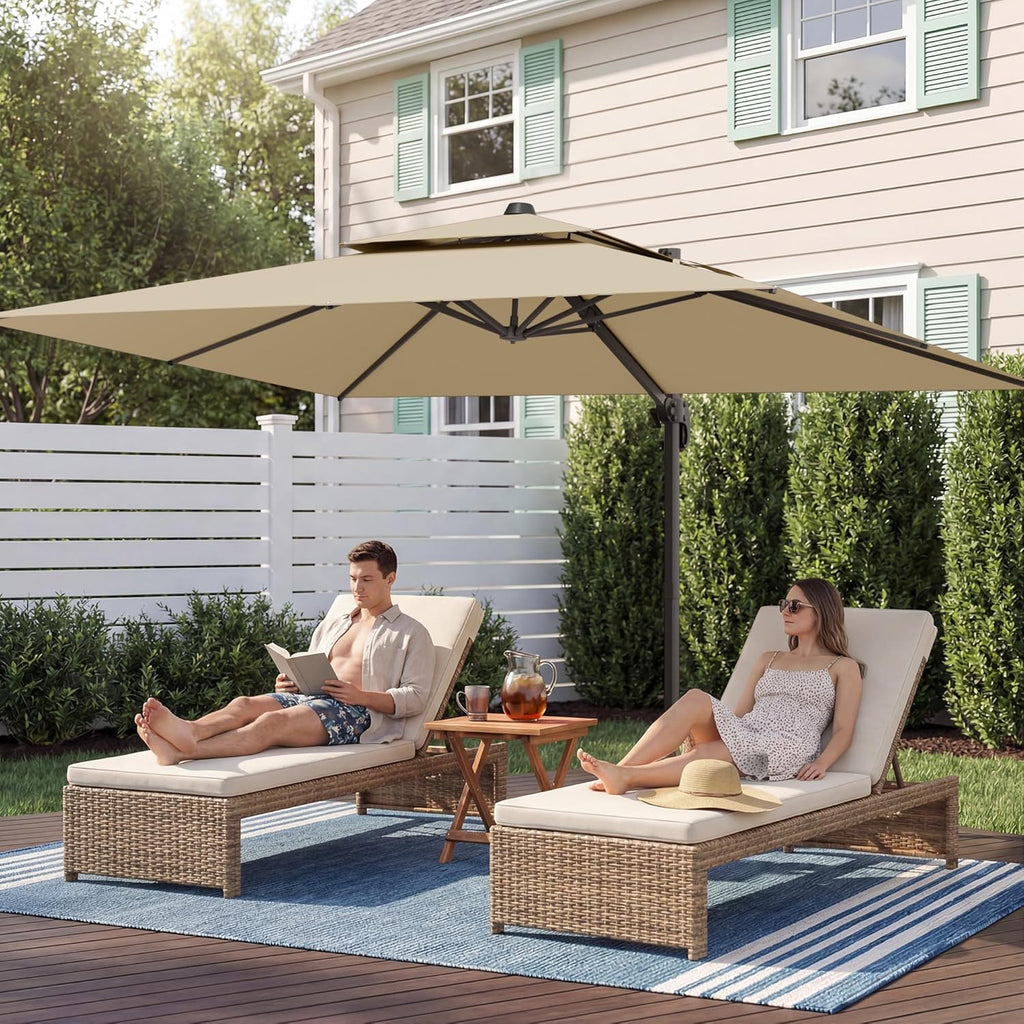 9x12 FT Patio Umbrella, Large Cantilever Rectangular Double Top Heavy Duty Offset Umbrellas with 360° Rotation, Outdoor shade for Garden Deck Pool, Beige