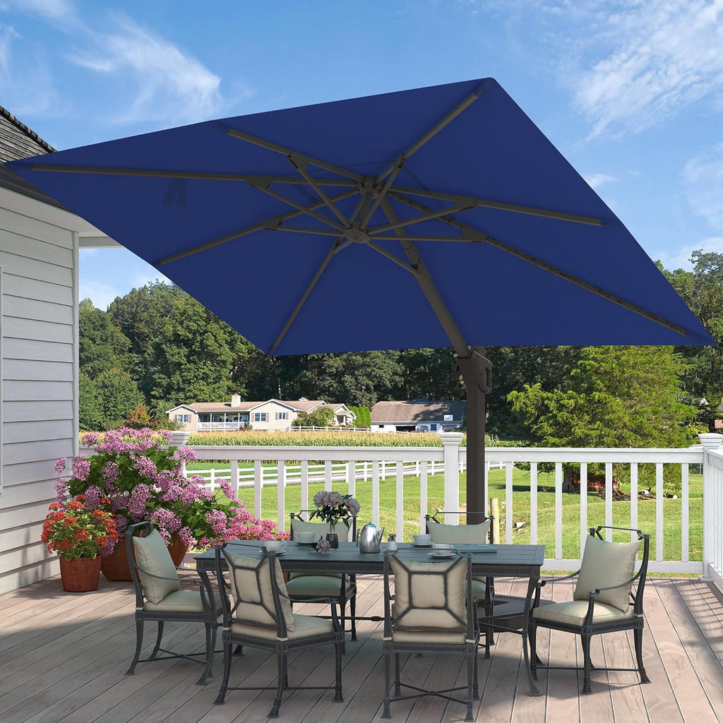 9' X 12' Cantilever Patio Umbrella with Base Included Rectangular Outdoor Large Offset Umbrellas with 7 Tilts Adjustable 360°Rotation for Deck Pool Garden Backyard, Navy