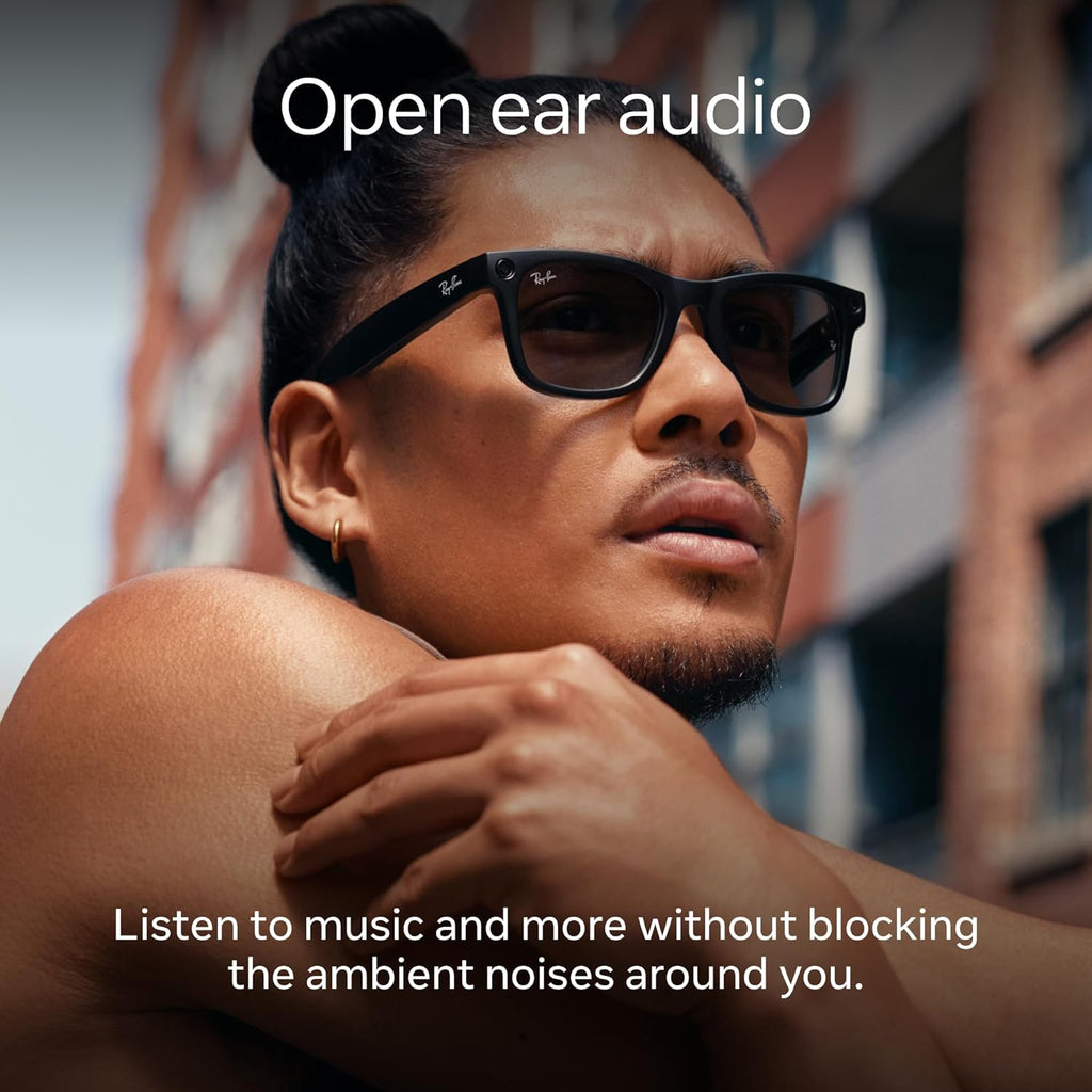 Ray-Ban Meta (Gen 1), Headliner, Shiny Black | Smart AI Glasses for Men, Women — 12 MP Camera, Open-Ear Speakers for Audio, Video Recording and Bluetooth — Polarized Green Lenses — Wearable Technology