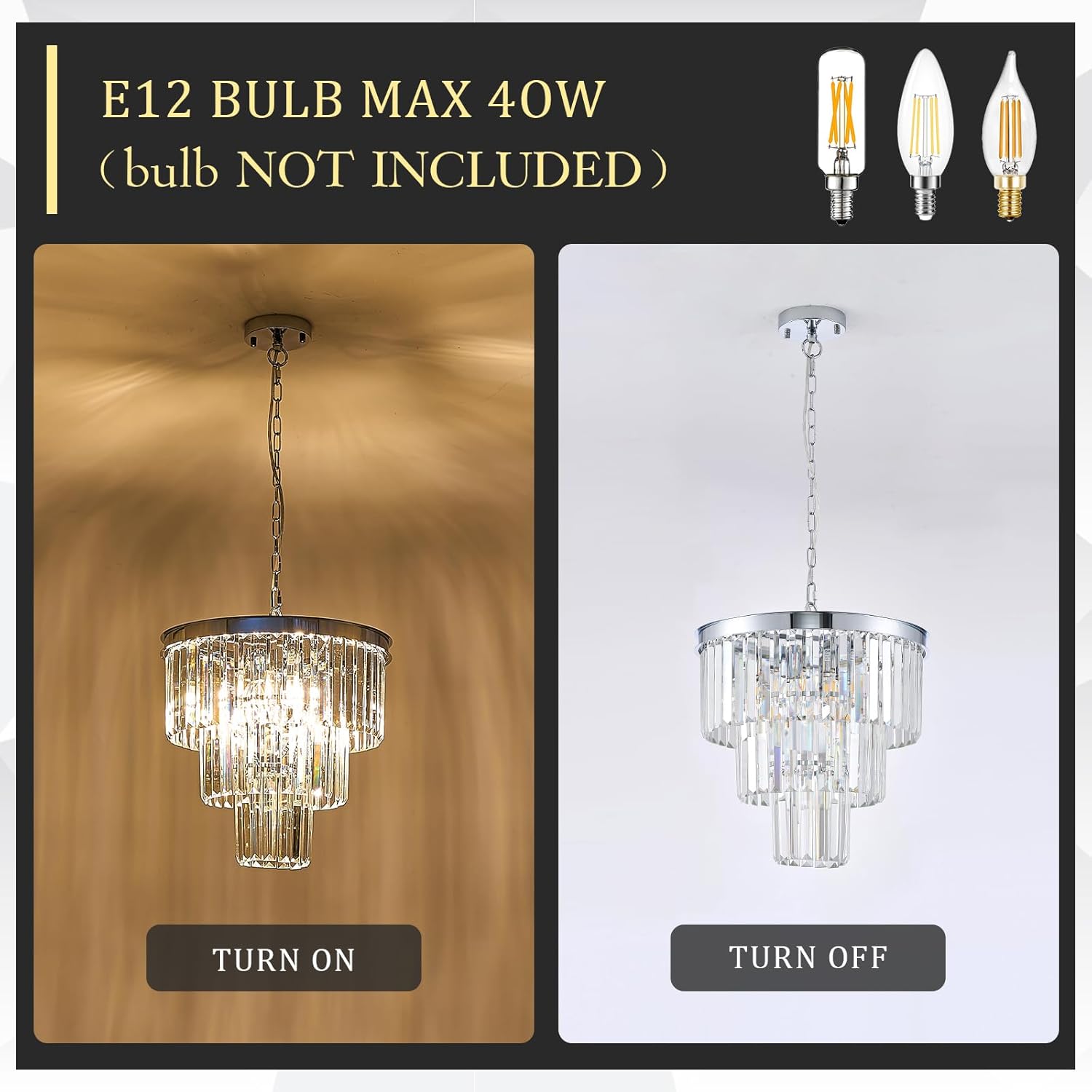 CATINER Modern Chrome Crystal Chandeliers 16" Small Pendant Light Luxury 3 Tiers 6-Light K9 Crystal Ceiling Pendant Round Light Fixture for Dining Room Entryway Kitchen Bedroom Closet