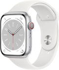Apple Watch Series 8 GPS + Cellular 45mm Smart Watch w/Silver Aluminum Case with White Sport Band - S/M. Fitness Tracker, Blood Oxygen & ECG Apps, Always-On Retina Display, Water Resistant