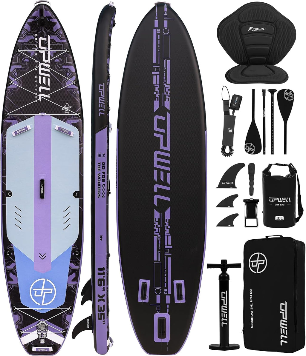 UPWELL 11'6"×35" Extra Wide Inflatable Paddle Board, Stand Up Paddle Board for Youth & Adults, Stable Design, Premium SUP Accessories, 120L Backpack, 10L Dry Bag, Paddle, Leash, Hand Pump, US Fins