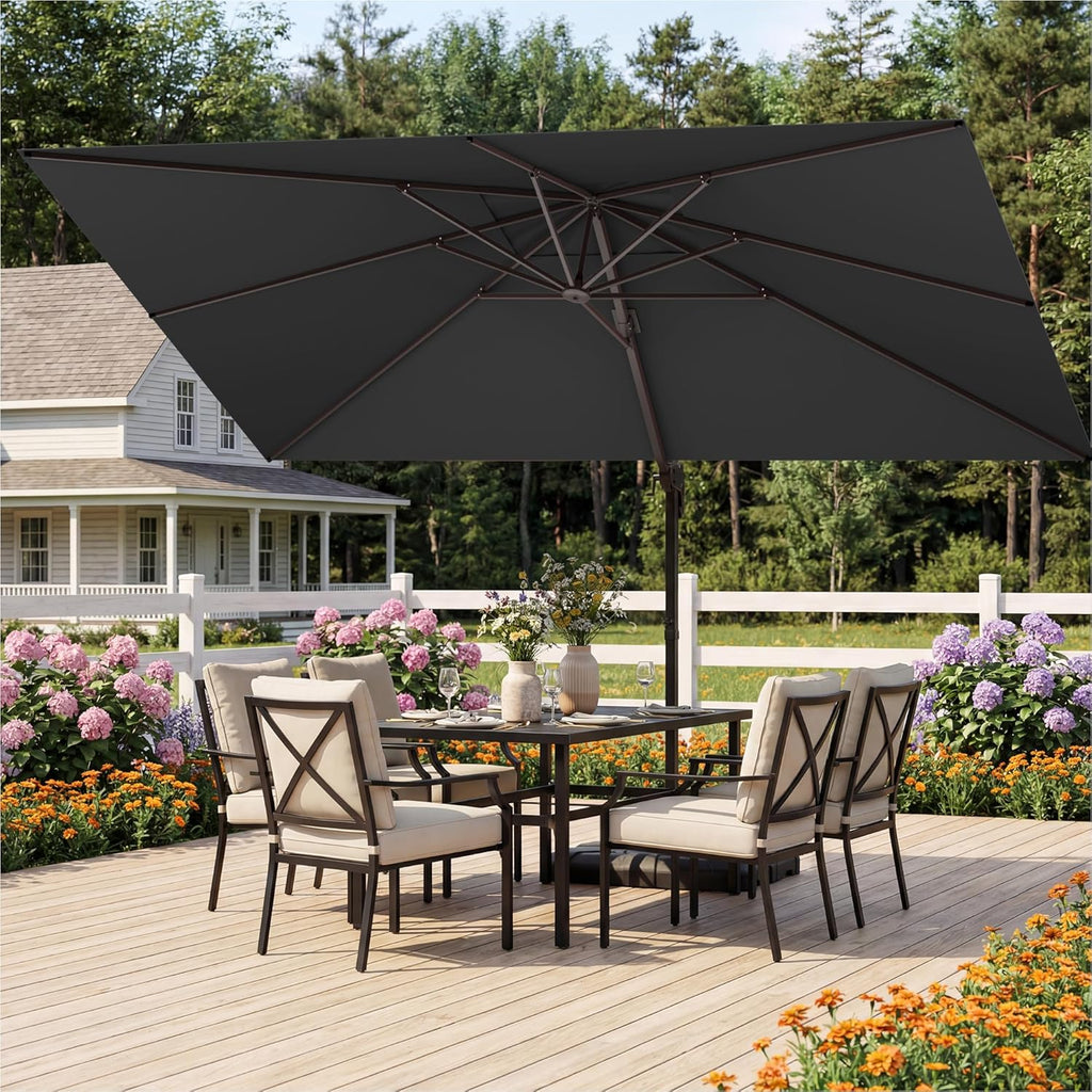 9x12 FT Patio Umbrella, Large Cantilever Rectangular Double Top Heavy Duty Offset Umbrellas with 360° Rotation, Outdoor shade for Garden Deck Pool, Gray