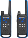 Motorola Solutions, Portable FRS, T802, Talkabout, Two-Way Radios Waterproof IP54 Walkie Talkie Emergency Preparedness, Rechargable, 22 Channel, 35 Mile, Black W/Blue, 2 Pack