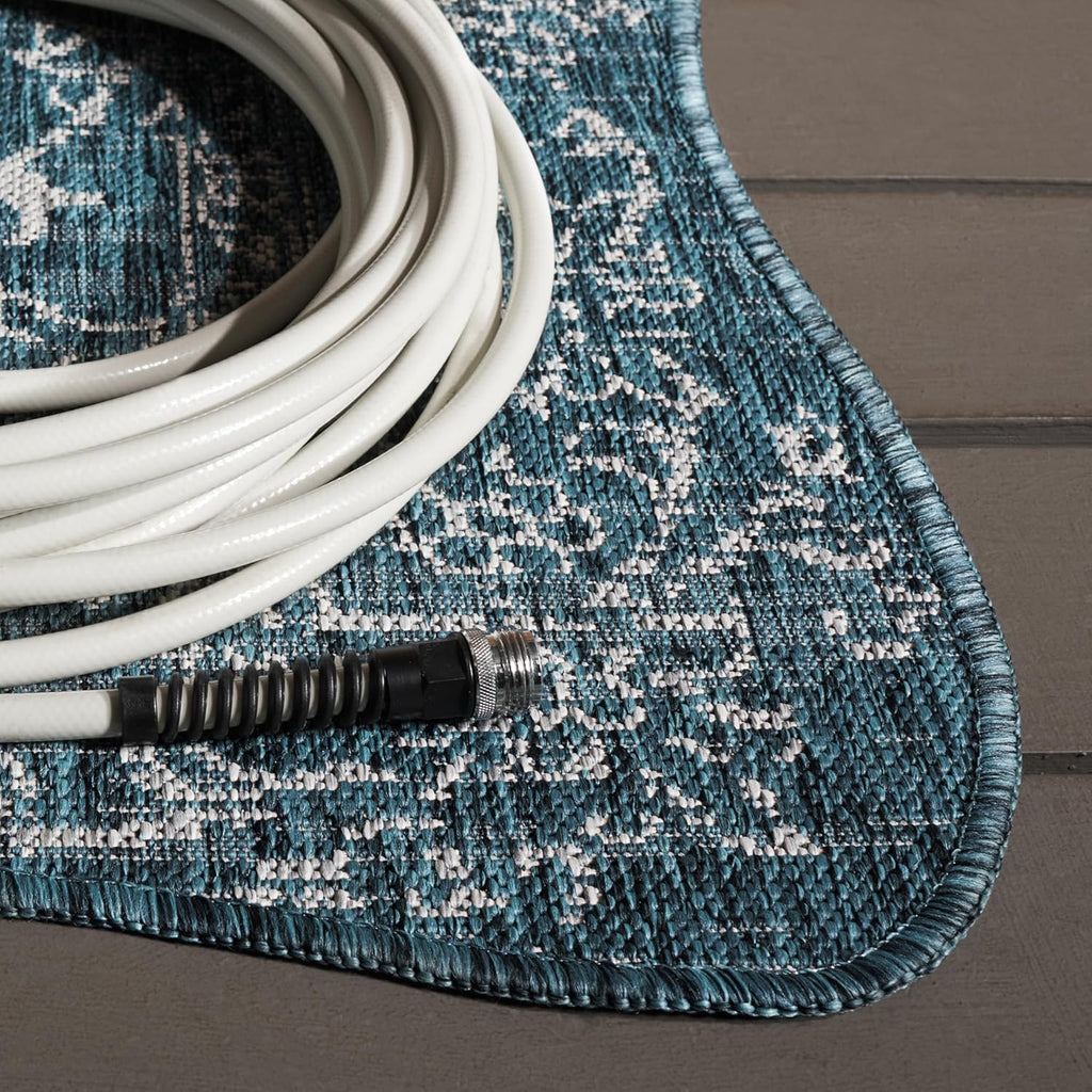SAFAVIEH Washable Rug Outdoor Courtyard Collection - 9' x 12', Navy & Ivory, Non-Shedding & Easy Cleaning, Ideal for Patio, Backyard, Mudroom (CY8680-36821)