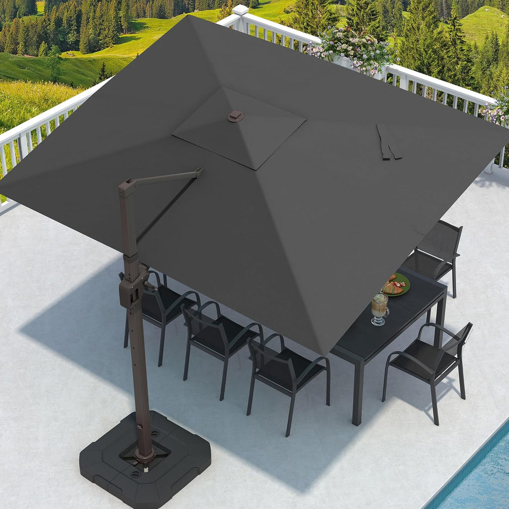 9' X 12' Cantilever Patio Umbrella Rectangular Outdoor Large Offset Umbrellas with 7 Tilts Adjustable 360°Rotation for Deck Pool Garden Backyard, Grey