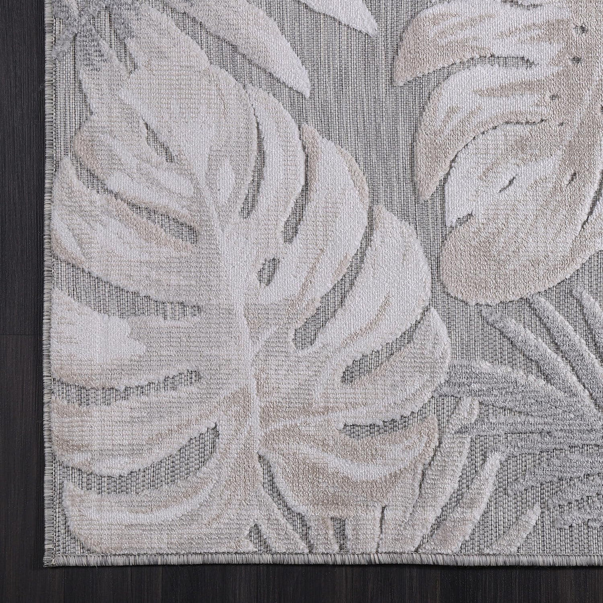CAMILSON Indoor Outdoor Rug, Beige 6'x9' Leaf Tropical Botanical Area Rugs for Indoor and Outdoor patios, Easy-Cleaning Non-Shedding Living Room, Garden and Kitchen Washable Outside Carpet (6x9)