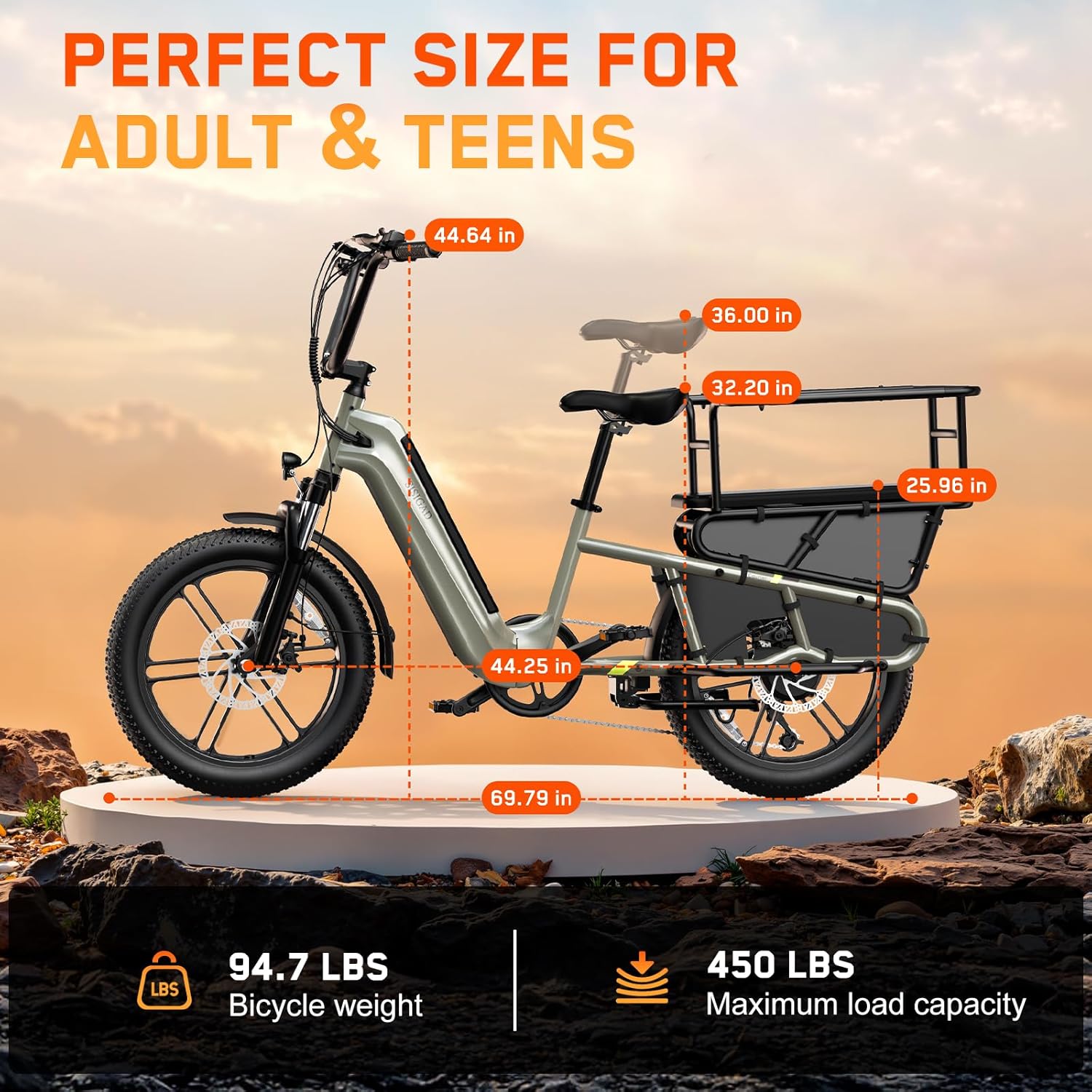 SISIGAD Family Electric Bike with Child Seat - Peak 1500W Motor, 20" Fat Tire Ebike, 48V 15Ah Removable Battery, Step-Through Frame, Dual Hydraulic Brakes .LCD & APP Control, UL 2849 Certification
