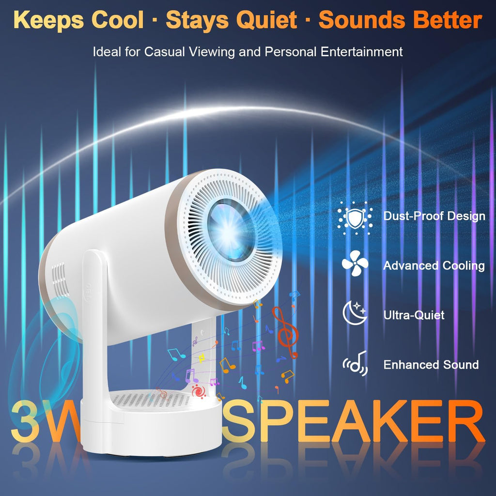 Built-in Apps 2-in-1 Portable Projector & LED Night Light, Smart Projector with WiFi and Bluetooth, Supports 4K/1080P, Electric Focus/Enhanced Speaker, Home Movie Projector for Bedroom