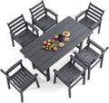 7 Piece HDPE Outdoor Dining Set for 6, Patio Dining Furniture Set with 2” Umbrella Hole, Weather Resistant Outdoor Table and Chairs for Garden, Poolside, Backyard, Deck