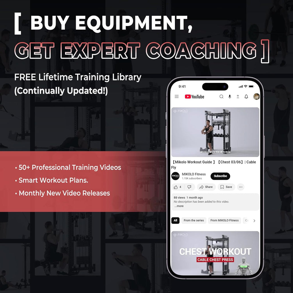 Mikolo M4 2.0 Standard/Ultra/Elite Smith Machine, 2200lbs Squat Rack with LAT-Pull Down System & Cable Crossover Machine, Training Equipment with Leg Hold-Down Attachment