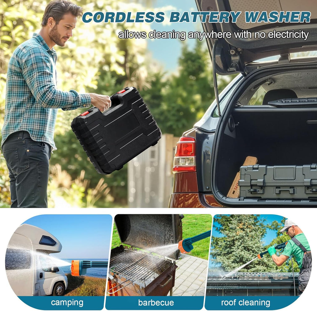 6000mAh Portable Cordless Washer, Brushless Battery Operated, Handheld Car Washer with 6-in-1 Nozzle Battery Charger,Lightweight Washer Cleaning Tool with Foam Pot for Patio Boat Fence