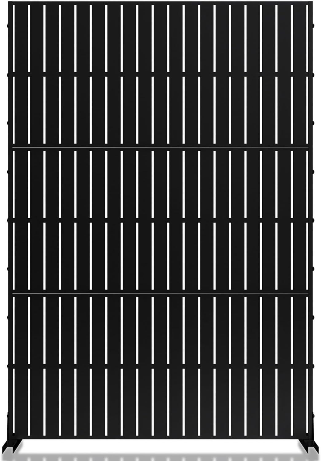 MTART Metal Privacy Screen 72" H x 47.2" Decorative Outdoor Privacy Screen Privacy Panel with Stand for Balcony Deck Patio Lawn Garden, Privacy Fence (Black-Vertical)
