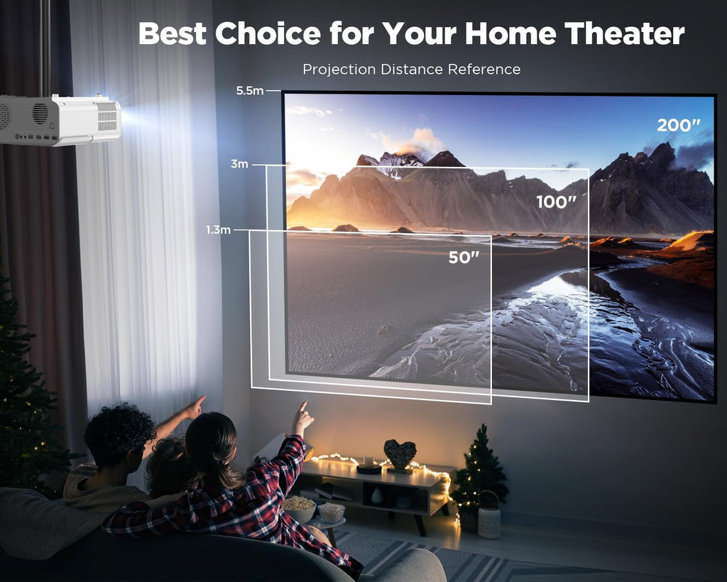Auto Focus/Keystone DBPOWER Projector 4K with 5G WiFi and Bluetooth, FHD Native 1080P Outdoor Movie Projector with 4P4D/PPT/Zoom, Mini Home Projector Compatible w iOS/Android/HDMI/TV Stick