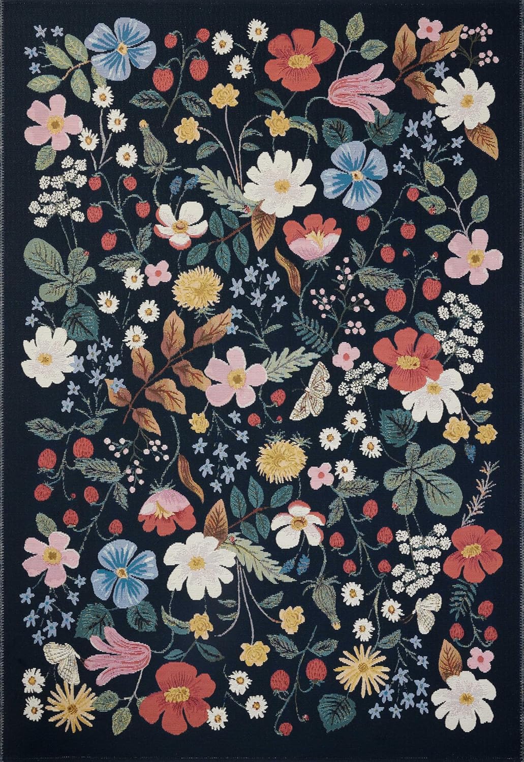Loloi Rifle Paper Co. Perennial Collection Strawberry Fields PRN-02 Black/Navy 5'-3" x 7'-8" Indoor/Outdoor Area Rug
