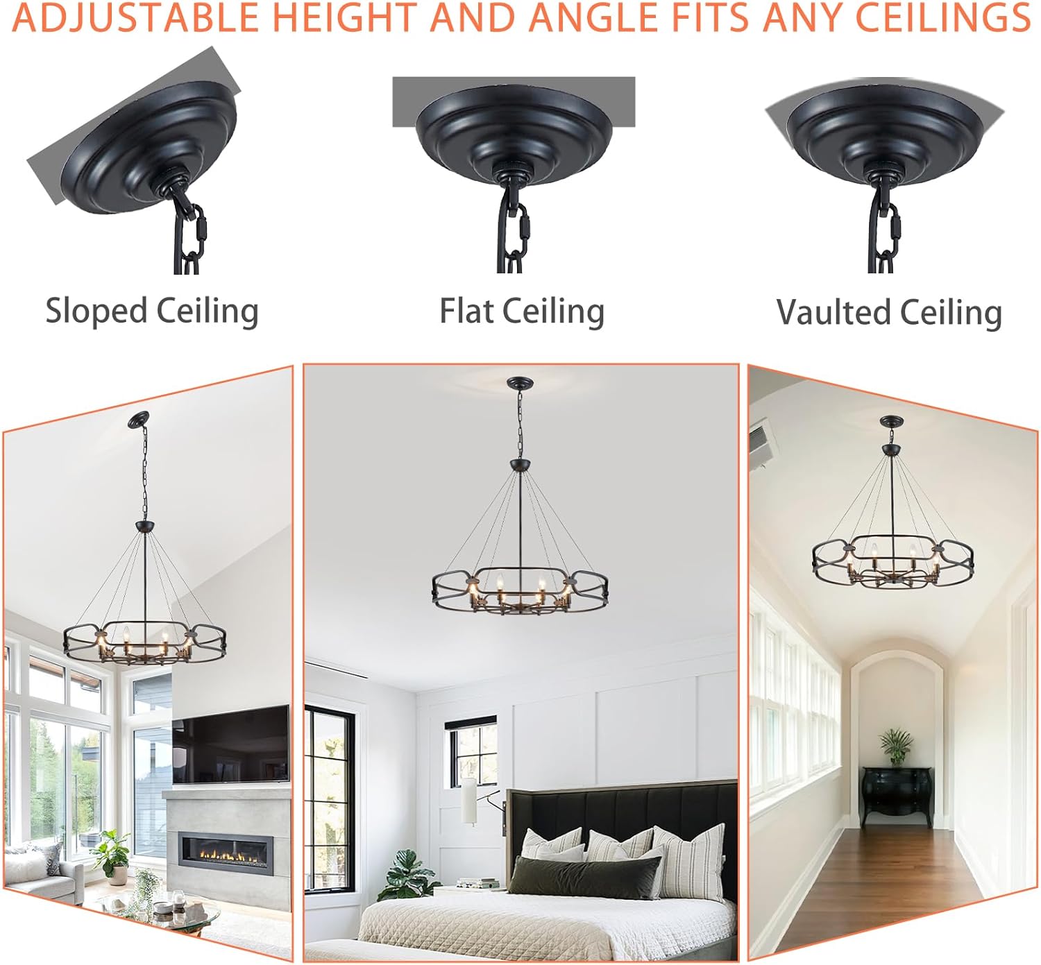 31" Industrial Chandeliers for Dining Room Large Black Chandelier 8-Light Round Farmhouse Kitchen Pendant Lighting Fixture for Entryway, Living Room, Bedroom, Foyer, Office