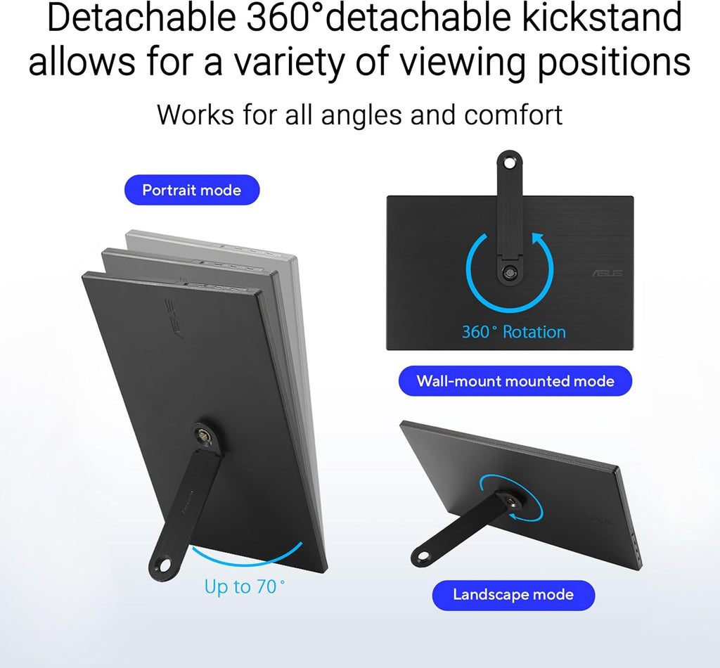 ASUS ZenScreen 15.6” Portable Monitor for Laptop (MB169CK) - Dual USB-C, Mini-HDMI, Plug & Play External Screen for Travel Dual Setup, Full HD, IPS, Anti-Glare Surface, 360° Kickstand, 3yr Warranty