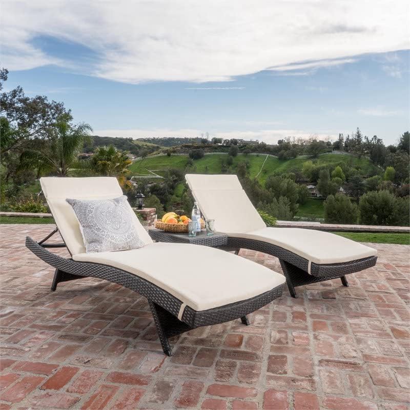 GDFStudio Savana 3 Piece Outdoor Wicker Lounge with Water Resistant Cushions & Coffee Table (Grey/Beige)
